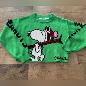 H&M Peanuts Green Snoopy Graphic Knit Sweater size 8-10 years